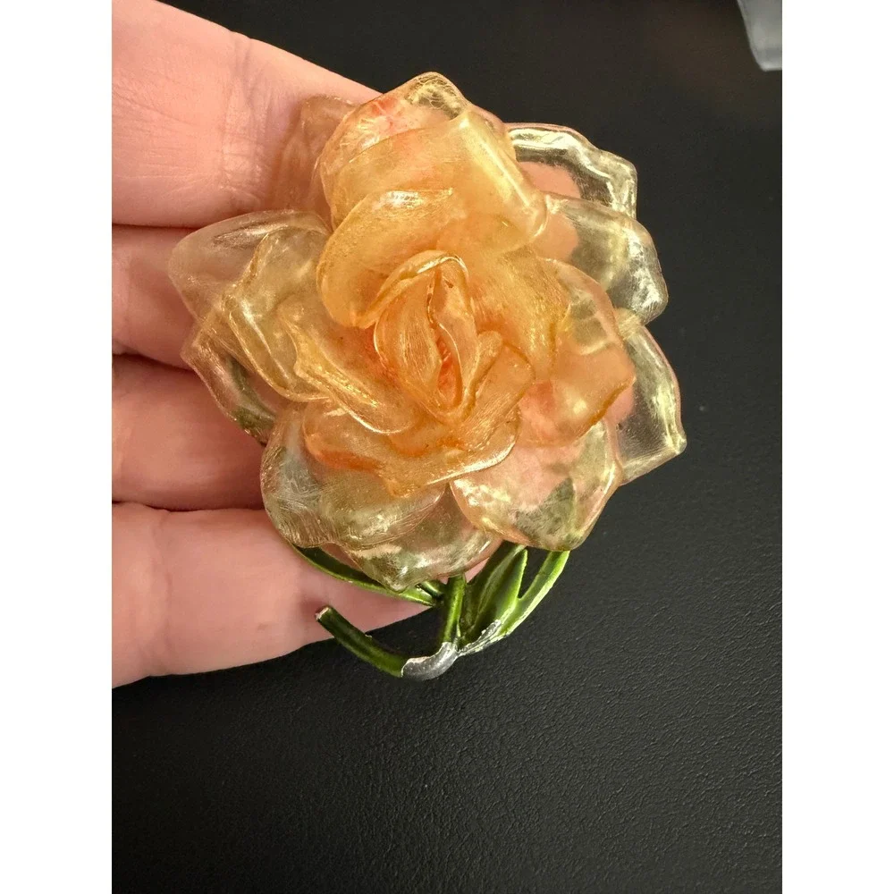 Vintage Lucite Enamel Flower Brooch Mod Pop Art READ
